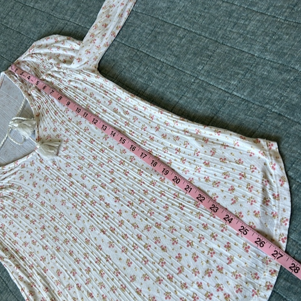 LUCKY BRAND Cottagecore Feminine Floral Pink Roses on White Blouse | S - Picture 8 of 8
